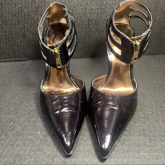 Carlos Santana Black Patent zip up 3 strap ankle heels 5.5M Excellent PRICE FIRM - Picture 2 of 14